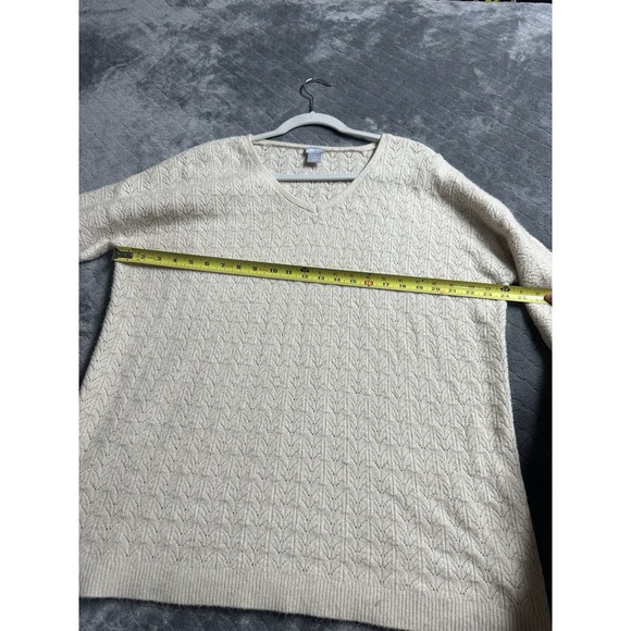 Chico's Oatmeal Drama Cable Pullover V-neck Sweater Size 3 Womens XL Stretch - Picture 6 of 10